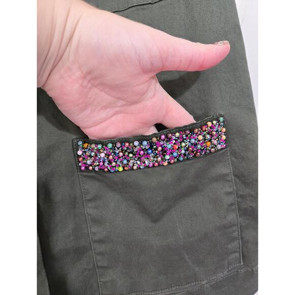 A NEW DAY Military Army Green Utility Jacket Colorful Beaded Gorpcore XXL - Picture 10 of 16